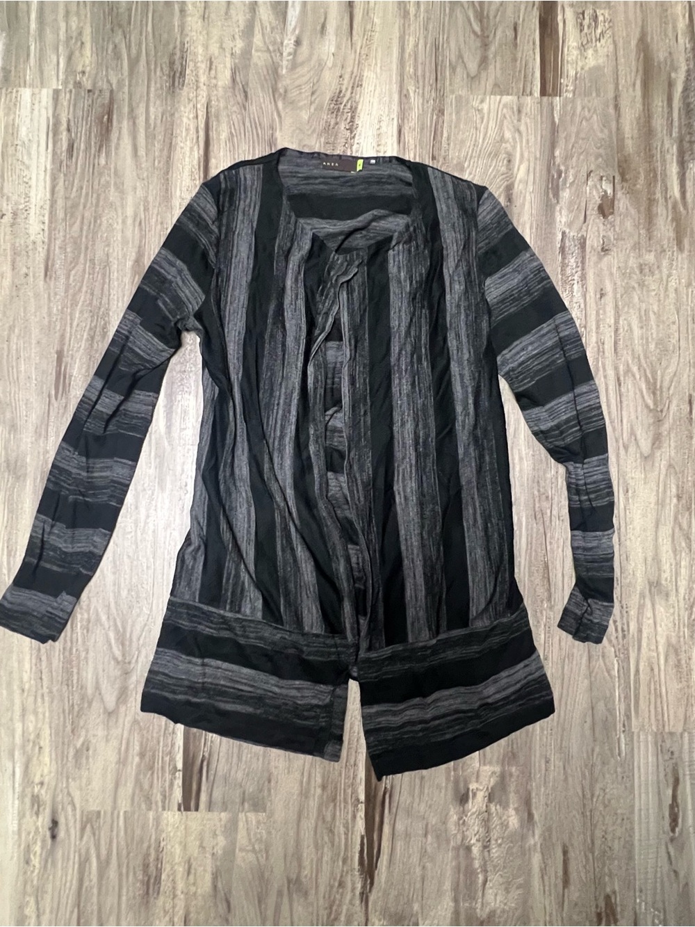 Ecru AREA Mixed Stripe Open Front Draped Cardigan Sweater Gray Black Women's M